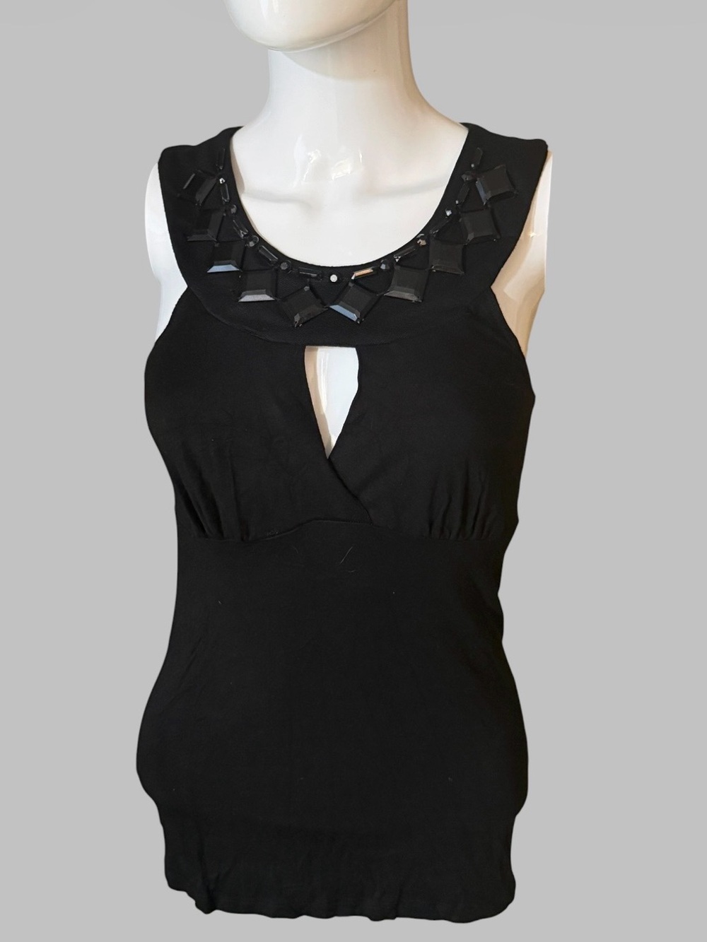 Moa Moa Black Sleeveless Tank with Jeweled Scoop Neck